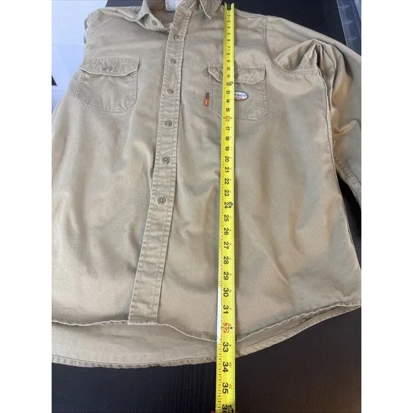 Rasco FR Flame Resistant Shirt Men XL Khaki Button Up Work Shirt Thrashed‎ - Picture 12 of 12